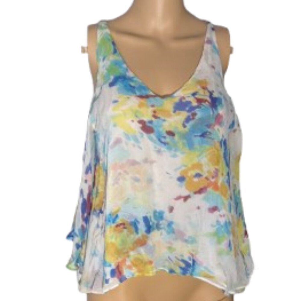 Maeve by Anthropology Silk Floral Sleeveless Top with Overlay Size Small